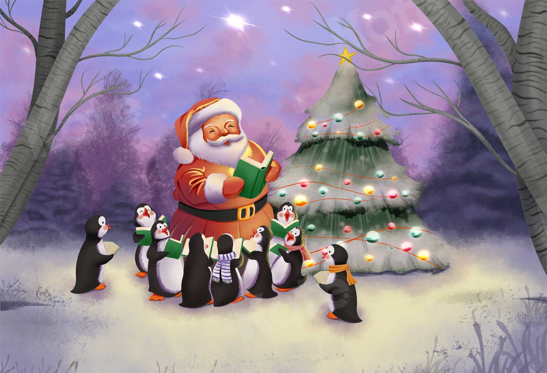 kate サンタクロースと小さなペンギンの背景布