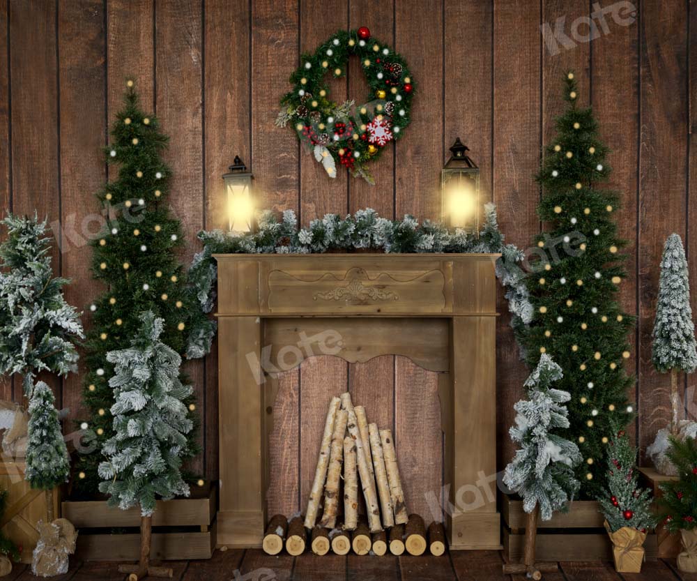 kate木造住宅の暖炉のクリスマスの背景Emetselch設計