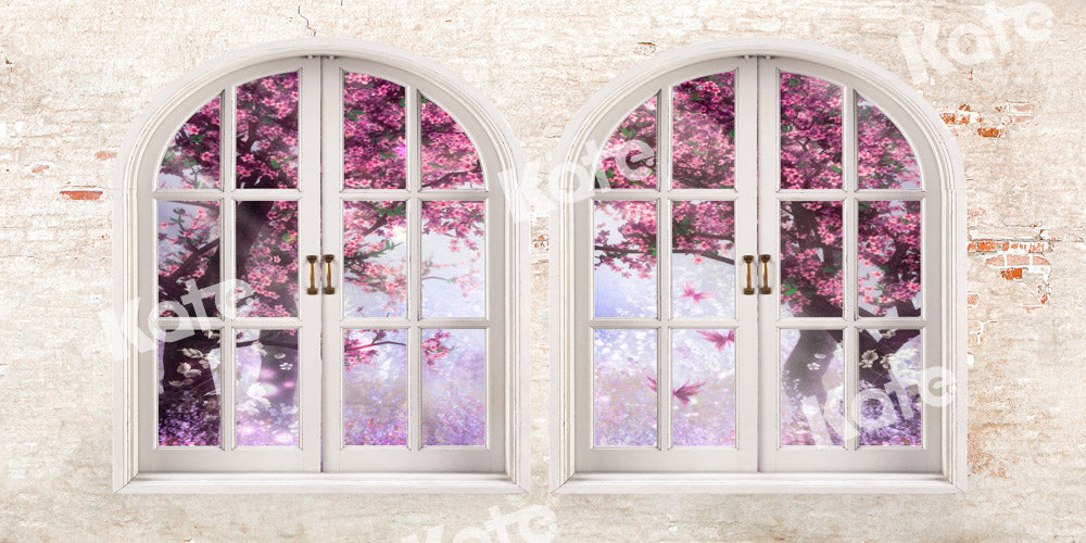 Kate窓の外の春の花の背景Chain写真撮影