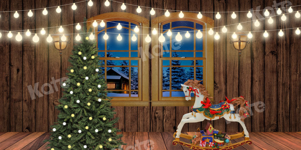 Kate クリスマスツリーの馬の窓の背景Chain写真撮影