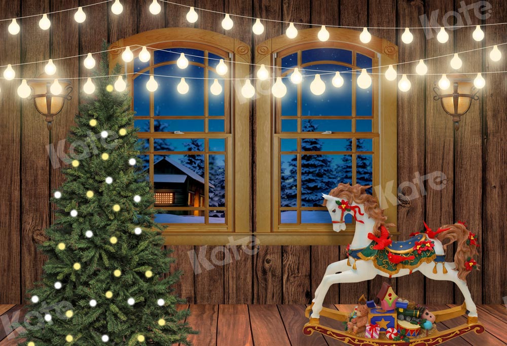 Kate クリスマスツリーの馬の窓の背景Chain写真撮影