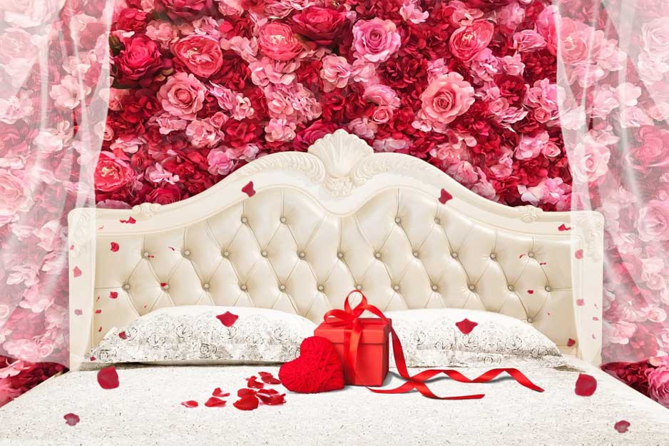 Kateピンクのバレンタインデーのヘッドボードの花の背景