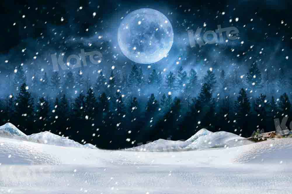 Kate 冬の雪のシーン深い夜の森の背景設計された Chain