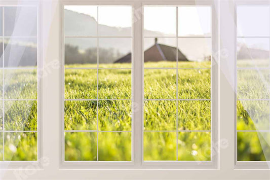 Kate 春の緑の草の窓の背景Emetselch写真撮影