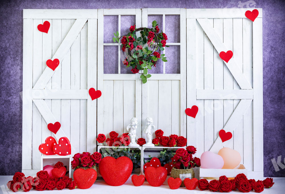 Kate バラバレンタインデーの背景白い木製のドア背景Emetselch設計