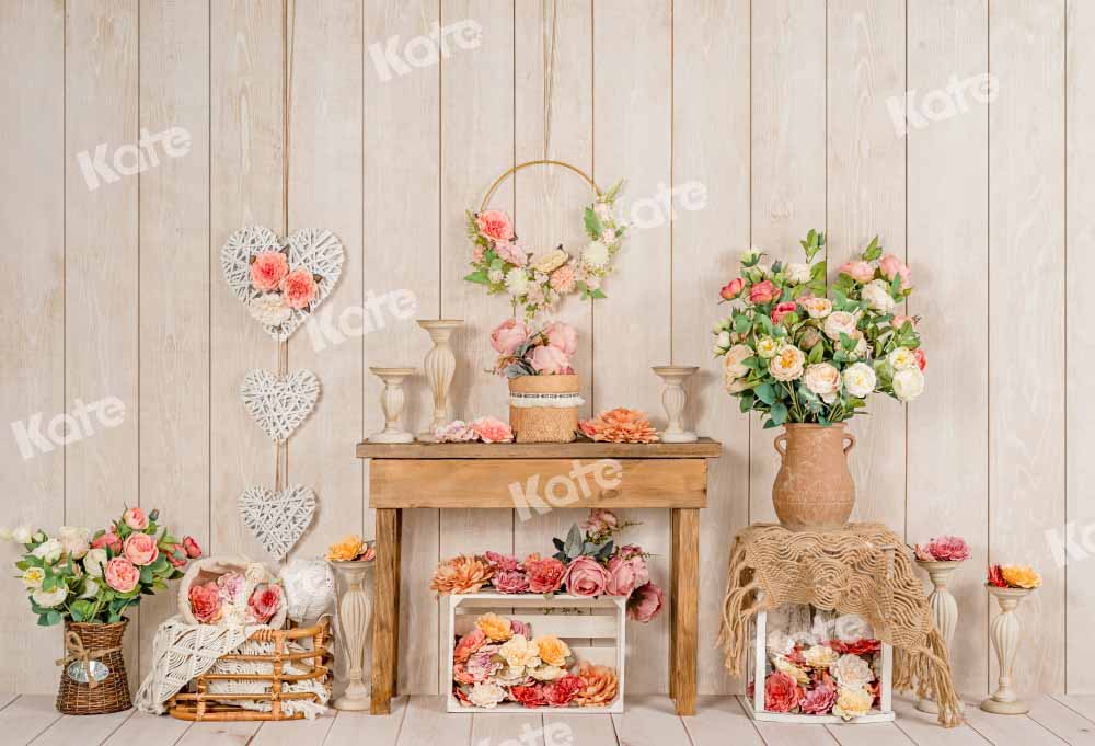 Kate春の花の背景木製テーブルEmetselch設計