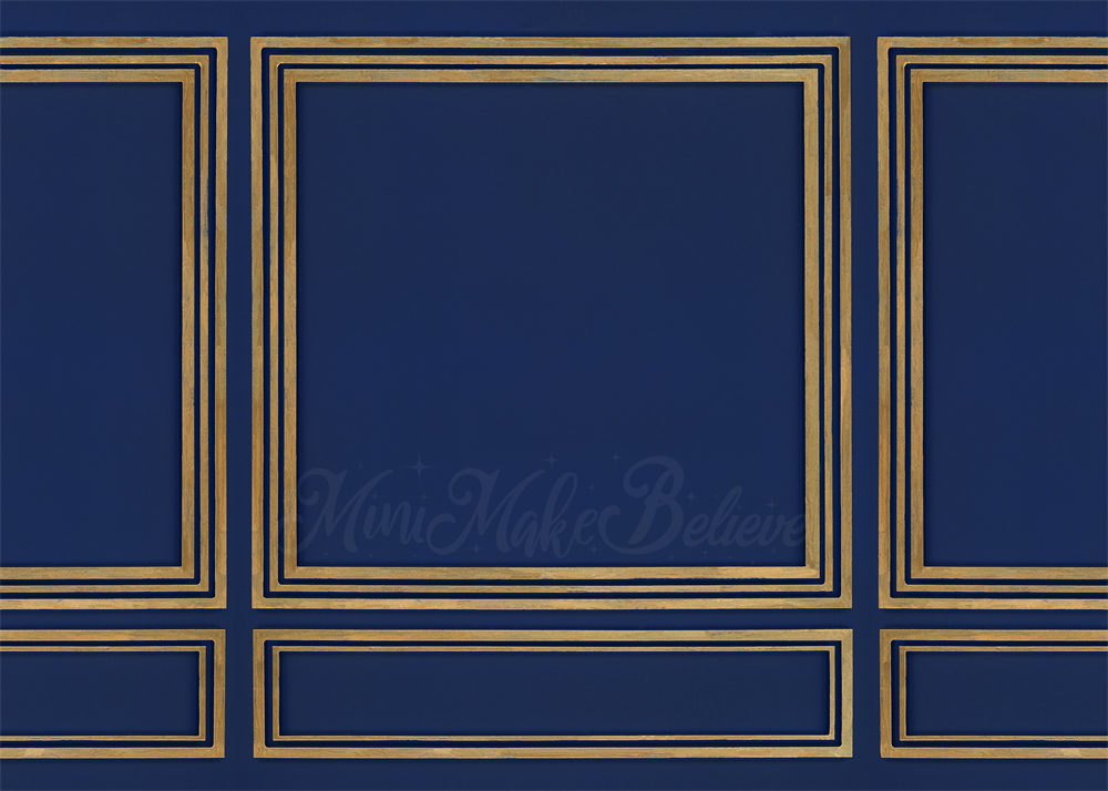 Kateネイビーブルーの壁の背景に塗られた金Mini MakeBelieve設計