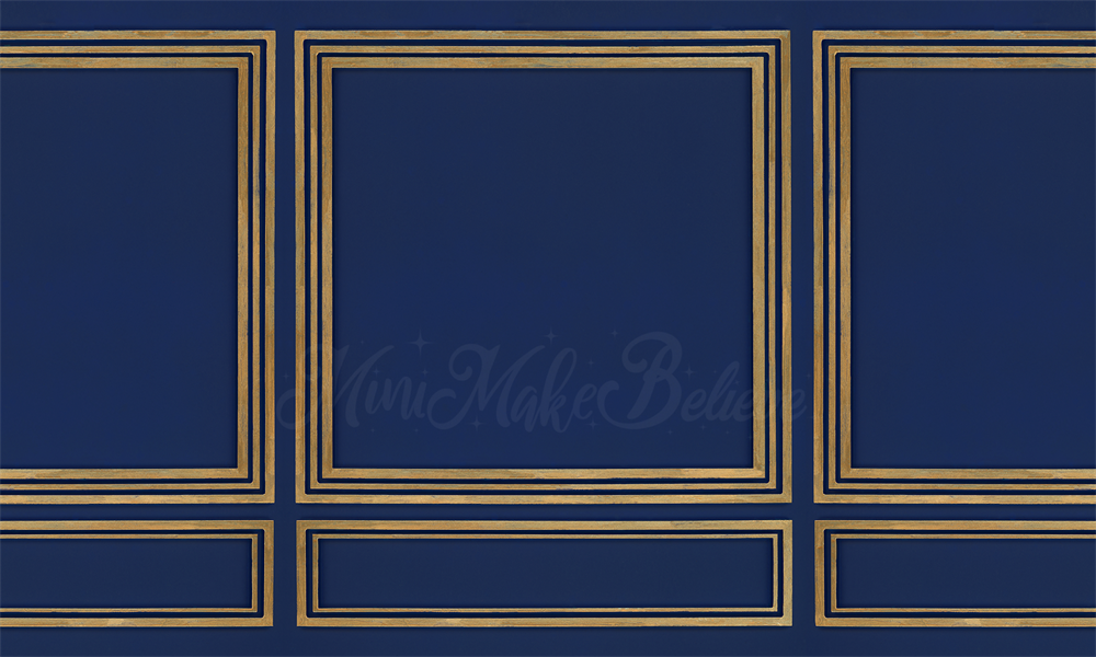 Kateネイビーブルーの壁の背景に塗られた金Mini MakeBelieve設計