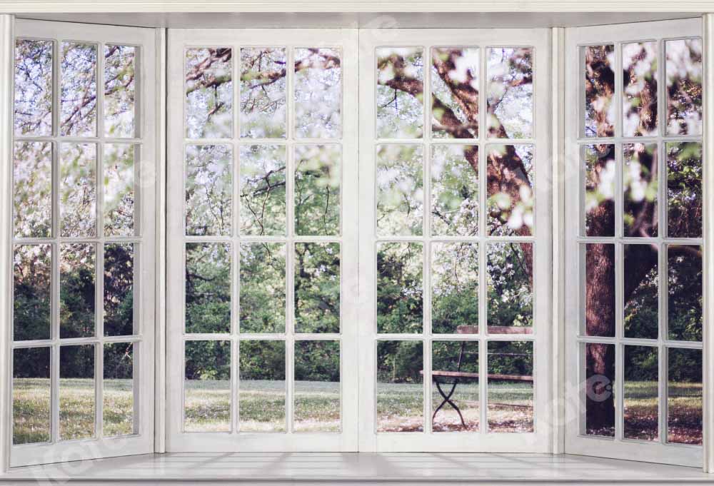 Kate窓の外の春の背景白Chain写真撮影