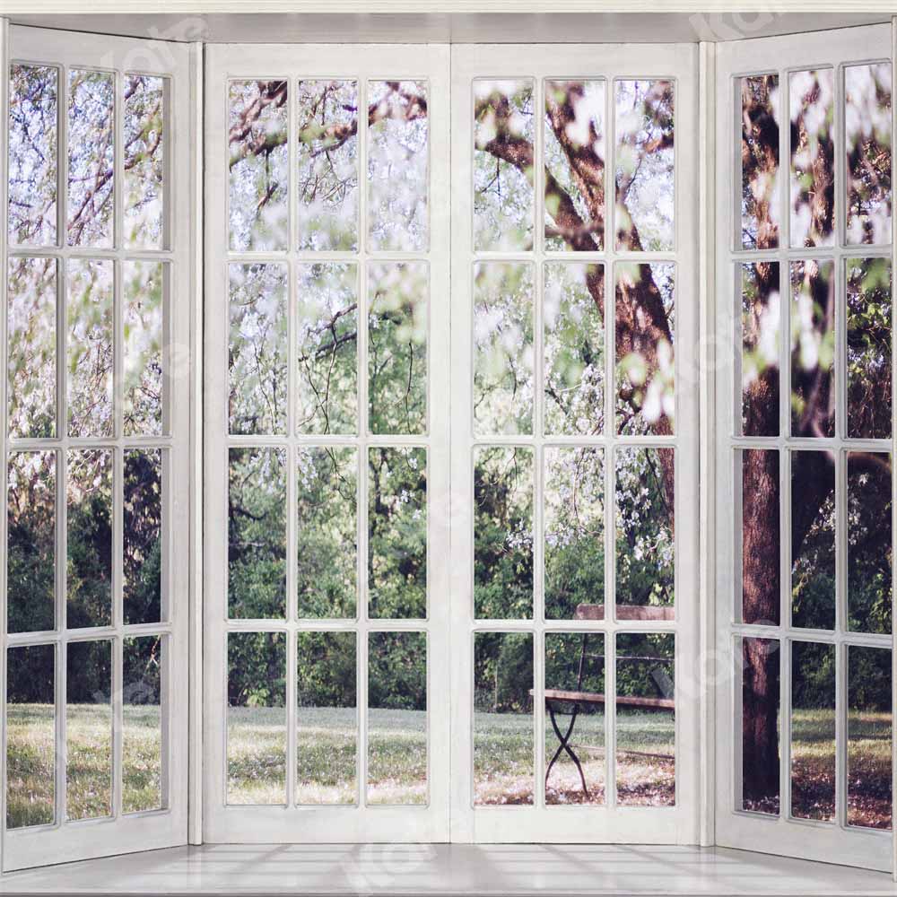 Kate窓の外の春の背景白Chain写真撮影
