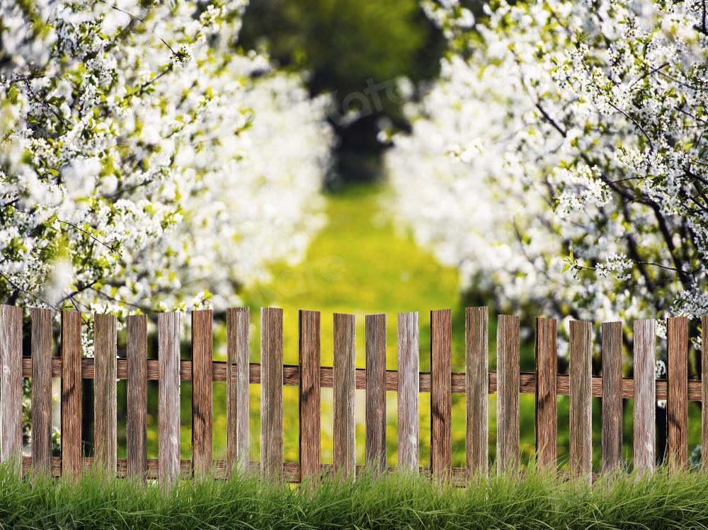 kate写真撮影のための春の花の木の背景の柵