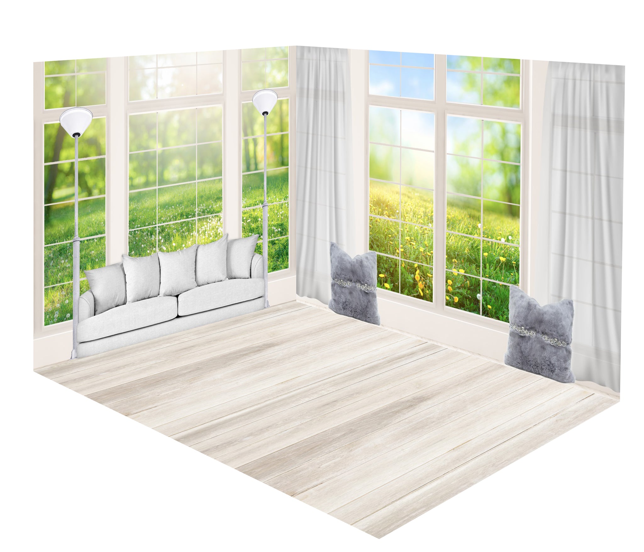 Kate窓の外の風景春の緑の草の部屋セット(2.5x2.5m＆3x2.5m＆2.5x3m)