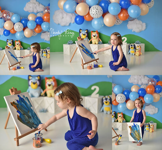 Kate青い犬の写真の誕生日の背景Mandy Ringe設計