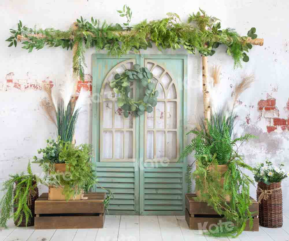 Kate春/夏の緑の植物の背景納屋のドアEmetselchデザイン