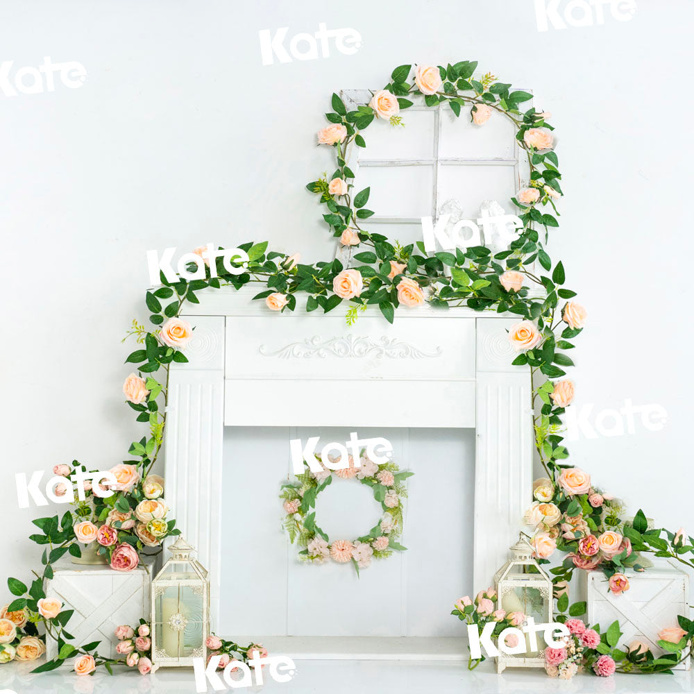 Kate春の花白いミニマリストの暖炉の背景Emetselchデザイン