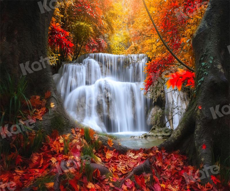 Kate写真秋赤いカエデの葉撮影の滝の風景の背景