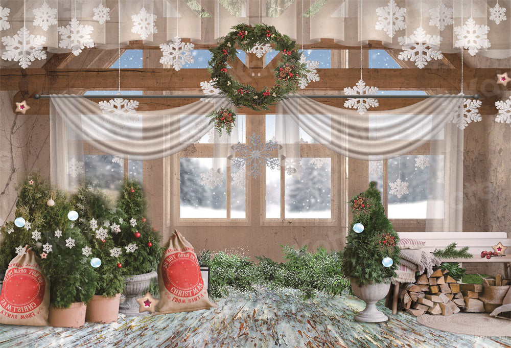 Kateクリスマス花輪屋内スノーフレークの背景