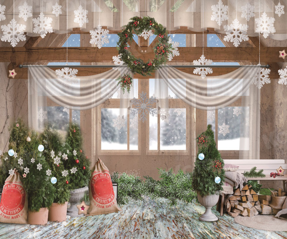 Kateクリスマス花輪屋内スノーフレークの背景