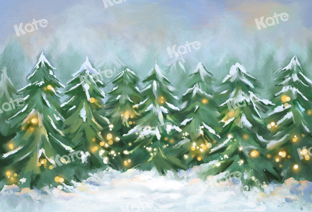 Kateクリスマス森林雪木の背景GQデザイン