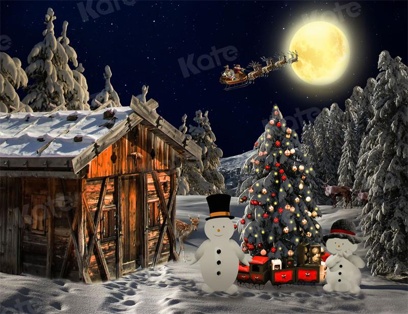 Kateクリスマスの夜空雪だるまサンタクロース月の背景