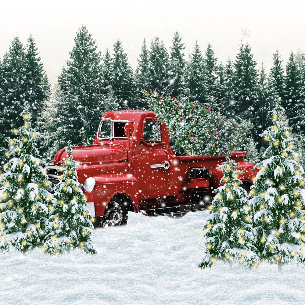 Kate冬雪クリスマスツリー赤いトラックの背景