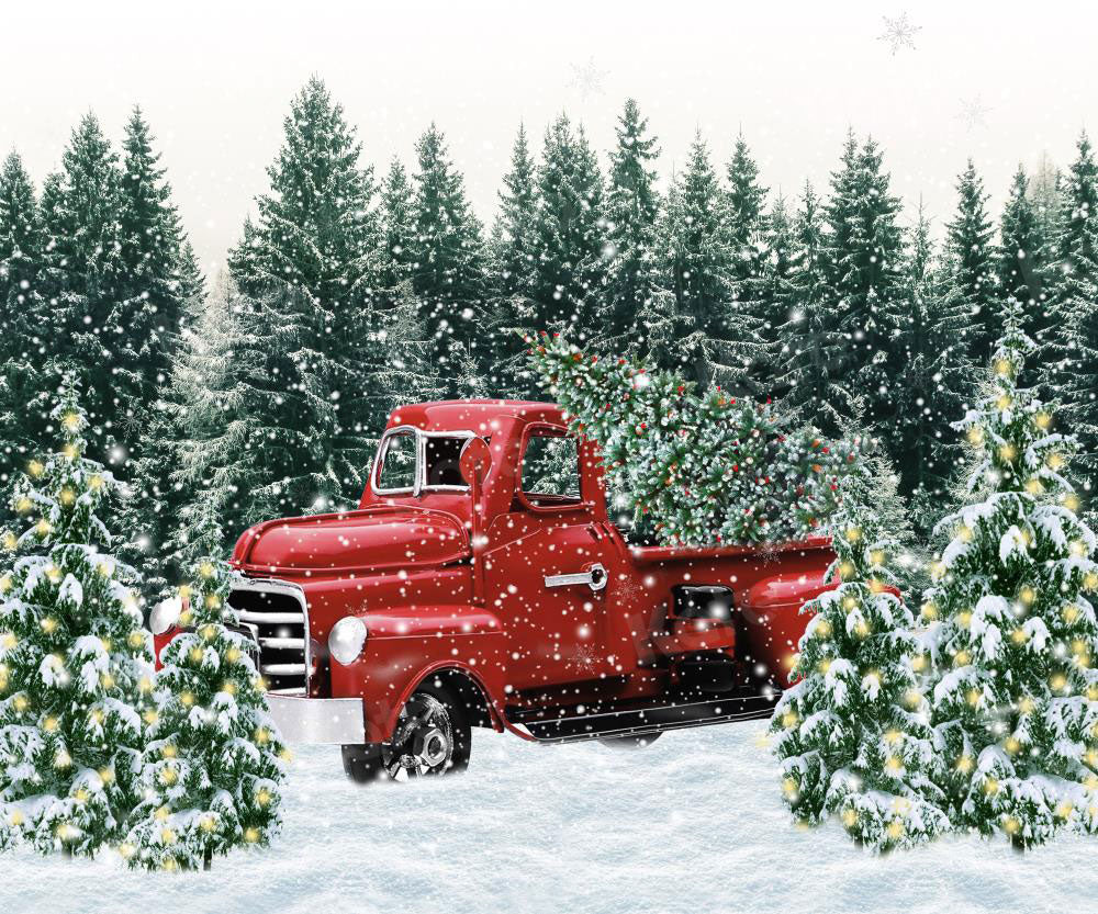 Kate冬雪クリスマスツリー赤いトラックの背景