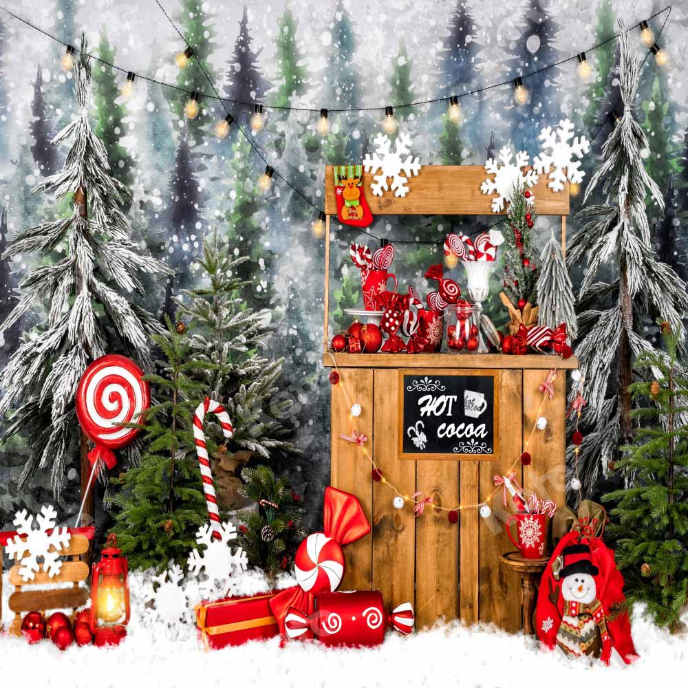 Kateクリスマスの背景屋外スノーツリーココアキャンディーEmetselchデザイン