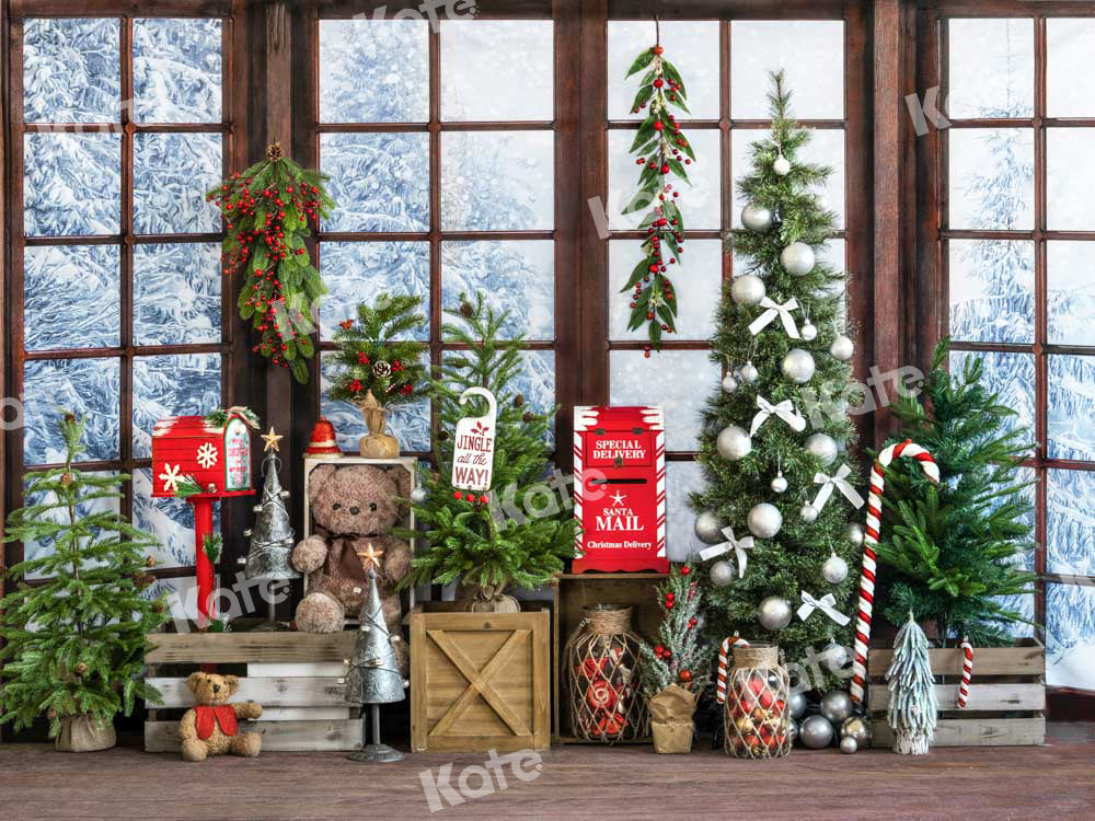 Kateクリスマスプレゼント窓雪景色の背景Emetselchデザイン