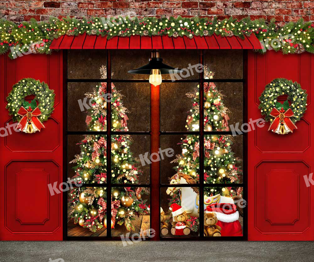 Kateクリスマスの背景レトロなウィンドウ屋外の赤いトーンChainデザイン