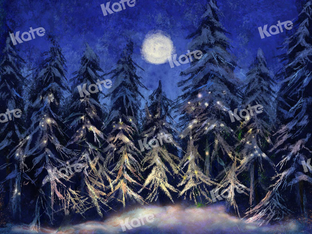 Kateクリスマスの背景の森の夜の月Chainデザイン