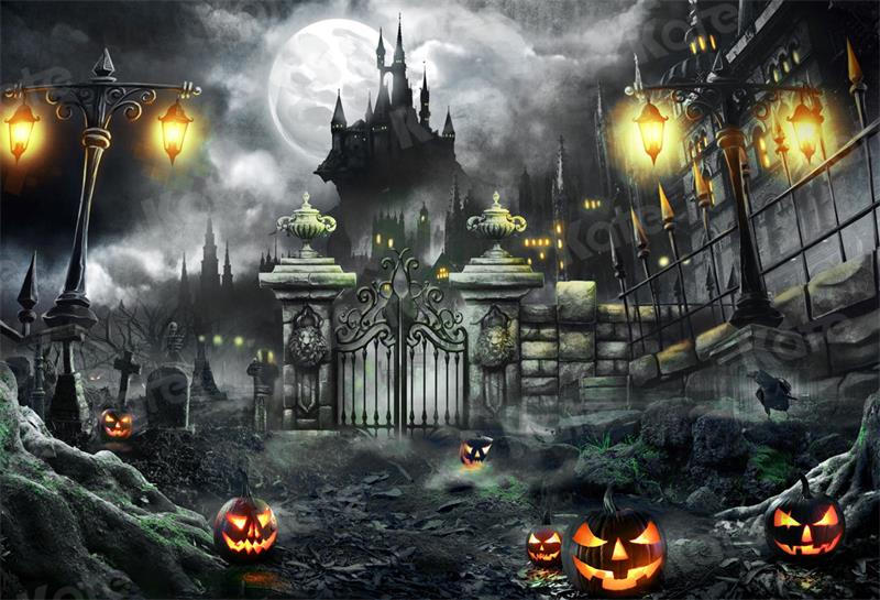 Kate写真のためのハロウィーンバックドロップナイトゲート城