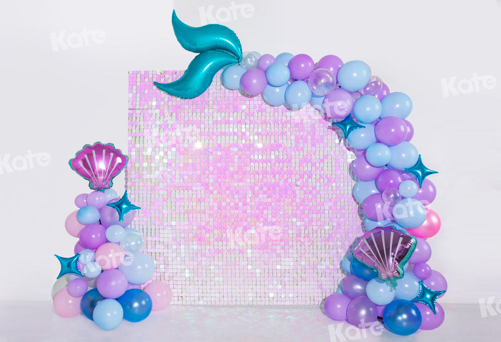 Kate紫の人魚の風船の背景光沢のある誕生日Emetselchデザイン