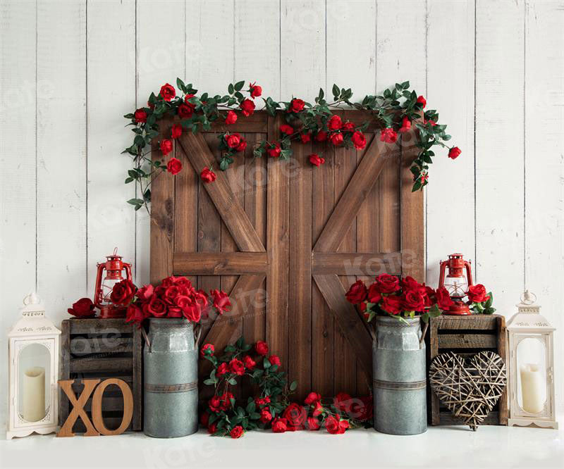 Kate 写真用のバレンタインデーの納屋のドアのバラの背景