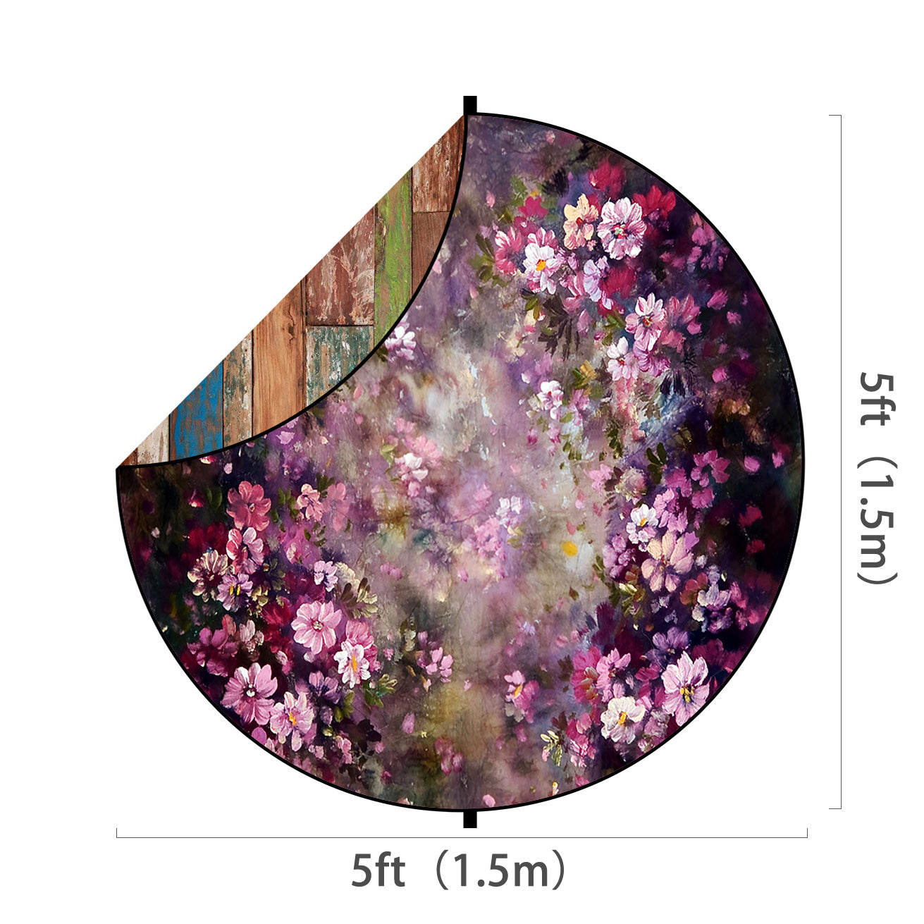 在庫あり：Kate ピンクの花とカラフルな木の板の抽象的な折りたたみ背景写真5X5ft（1.5x1.5m）
