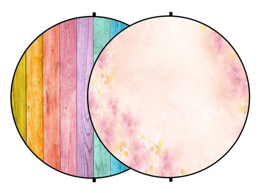 Kate ピンクの花と虹色の木の板の抽象的な折りたたみ背景写真5X5ft（1.5x1.5m）