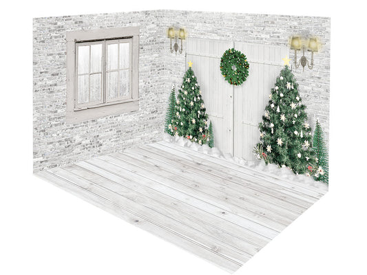 Kate クリスマスツリーのれんが造りの部屋セット背景 設計されたEmetselch