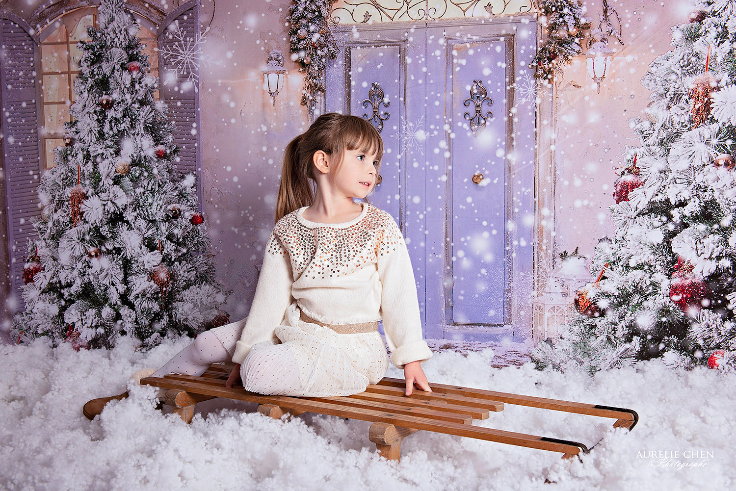 割引を購入 Kate 雪のクリスマスツリーの背景正面玄関 – Katebackdrop.jp