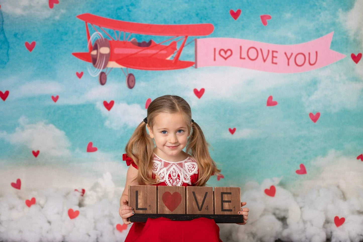 Kateバレンタインのための空の愛の飛行機の背景JS Photography