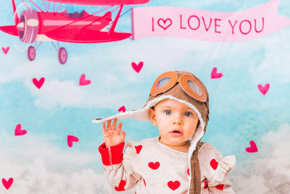 Kateバレンタインのための空の愛の飛行機の背景JS Photography