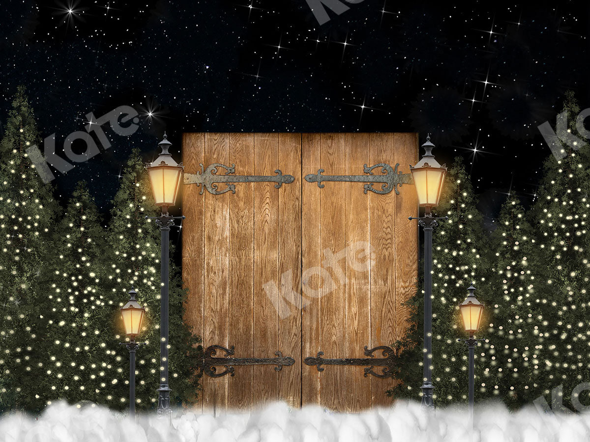 Kate クリスマスツリーの納屋のドアの背景