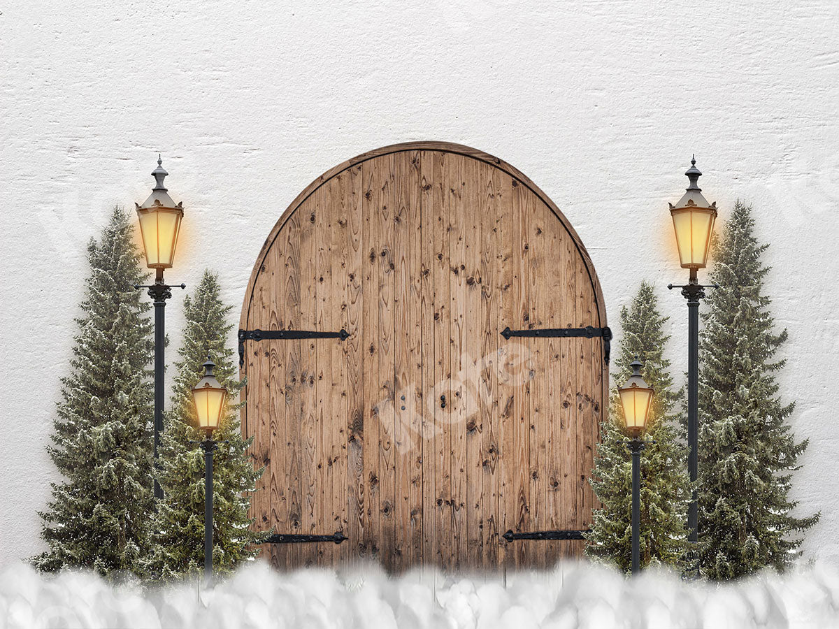 Kate 納屋のドアのクリスマスツリーの背景