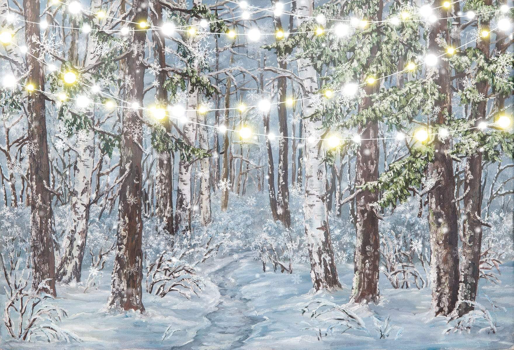 Kate ライトを背景にクリスマス冬の雪の木背景布