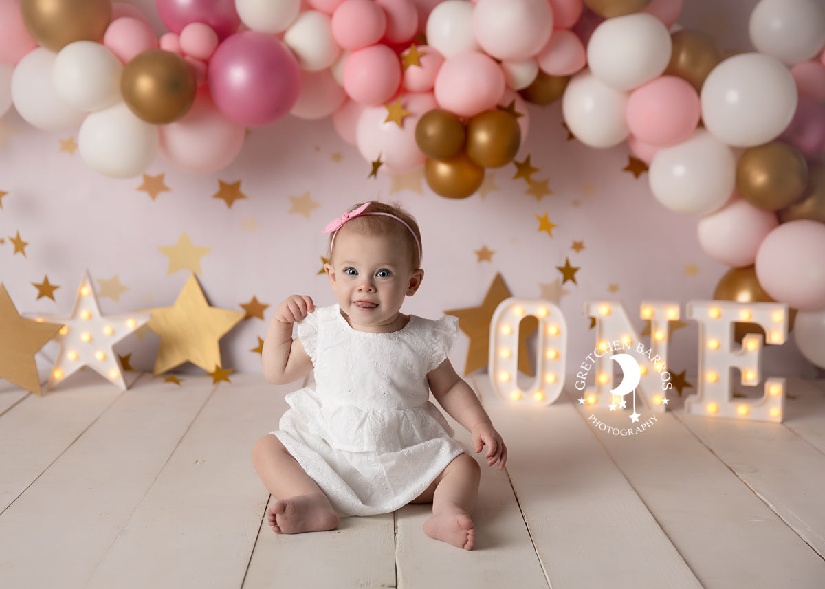 Kate子供の写真撮影のためのゴールデンスターピンクの誕生日の背景JFCCデザイン