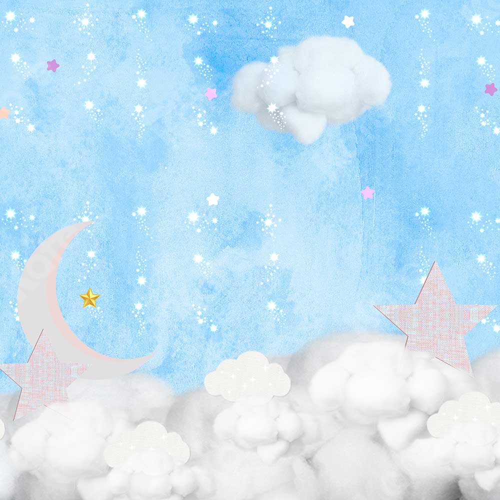 Kate写真撮影のための月と星の子供たちの背景を持つ雲JFCCデザイン