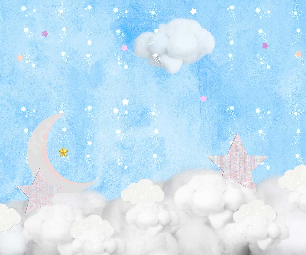 Kate写真撮影のための月と星の子供たちの背景を持つ雲JFCCデザイン