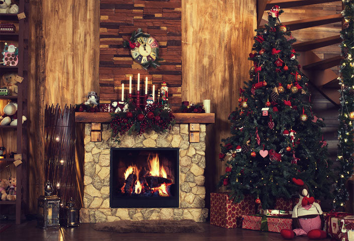 Kate レトロな暖炉のクリスマスツリーの背景