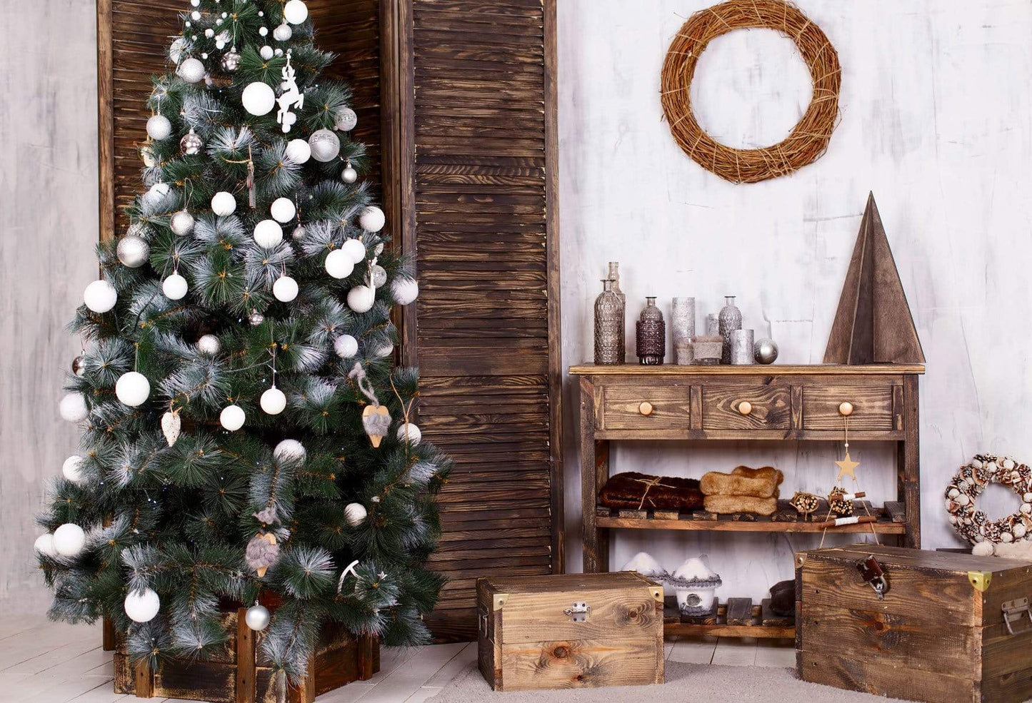 Kate クリスマスツリーと木製のテーブルの装飾