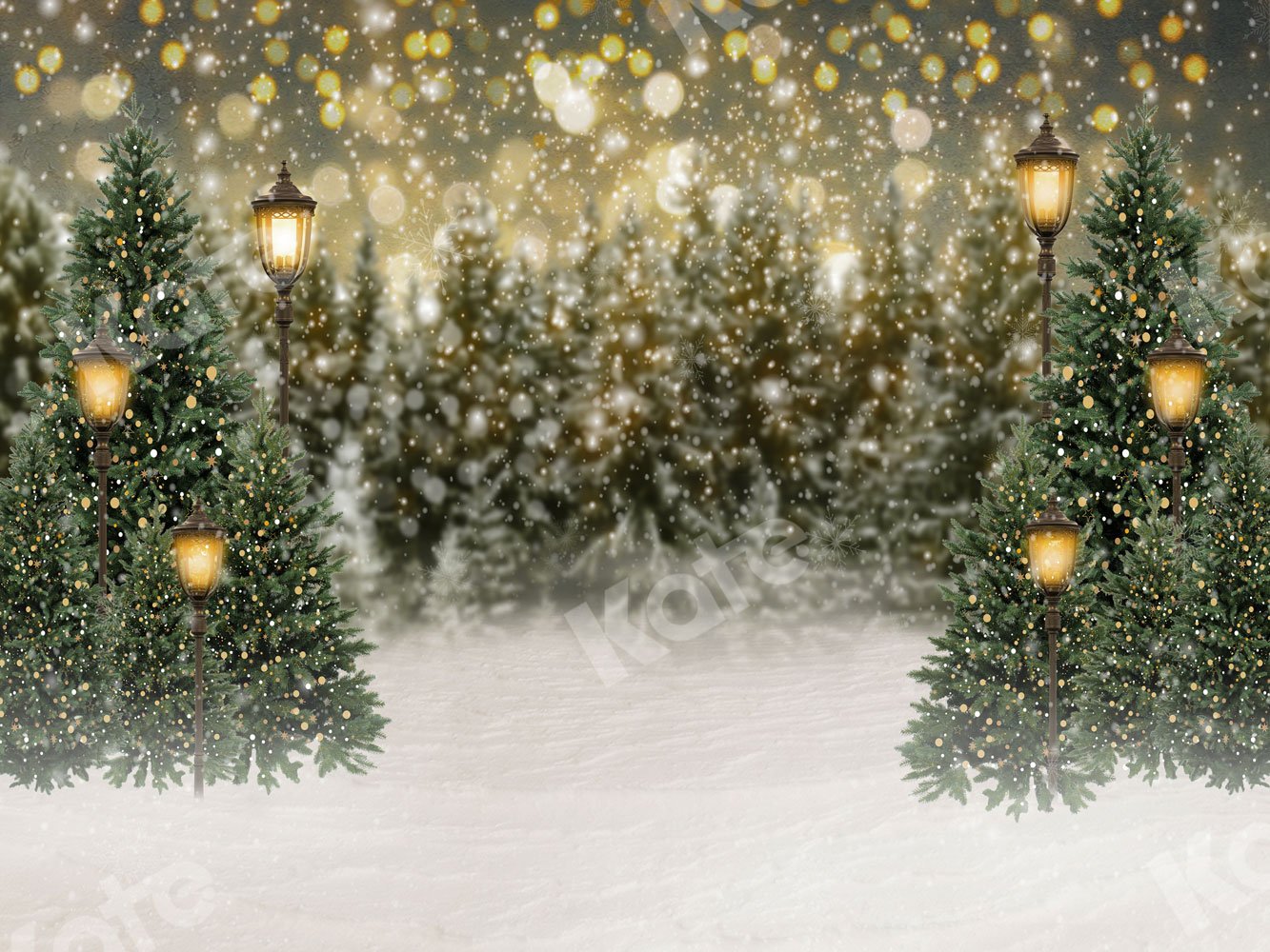 Kate 写真撮影のためのクリスマスの雪の森のライトの背景
