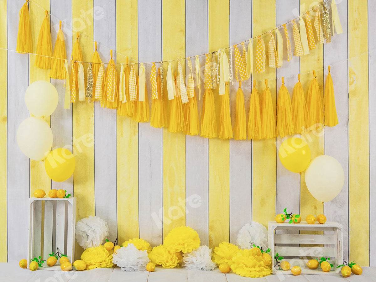 Kate 黄色の風船の花の子供の誕生日の背景によって設計されたコレクション:Jia Chan