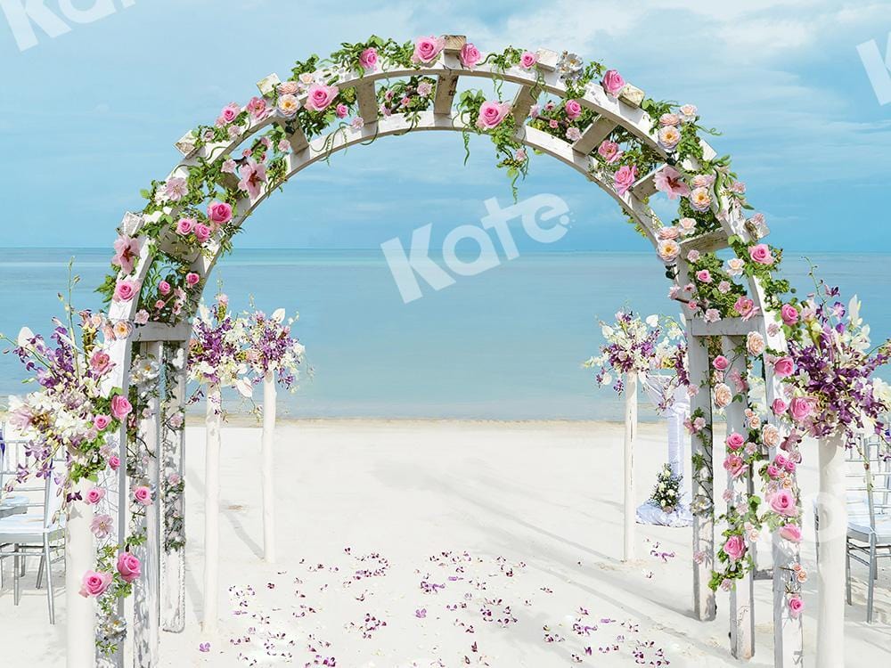 Kate結婚式の背景ビーチフラワーアーチChainデザイン